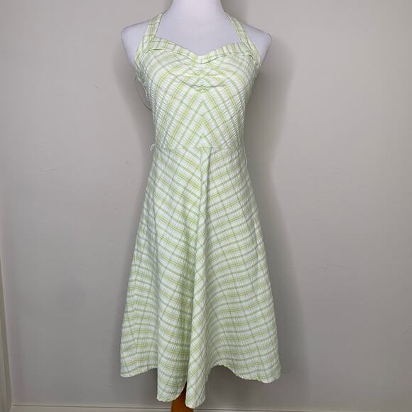 VintageY2k Lime Green Plaid Halter Dress Sz Small - Picture 1 of 16